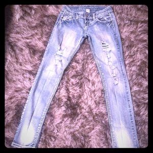 Blue asphalt ripped skinny jeans size 3/4